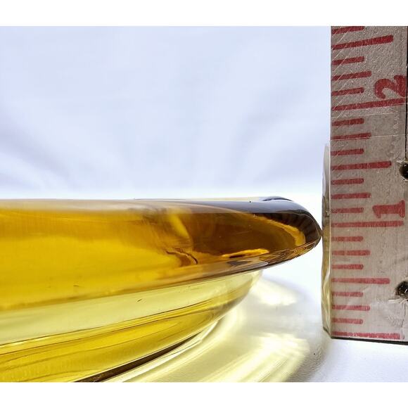 Vintage MCM Heavy Smooth Amber Glass Cigar/Cigarette Ashtray 8" 4 Slots Round - Picture 3 of 4